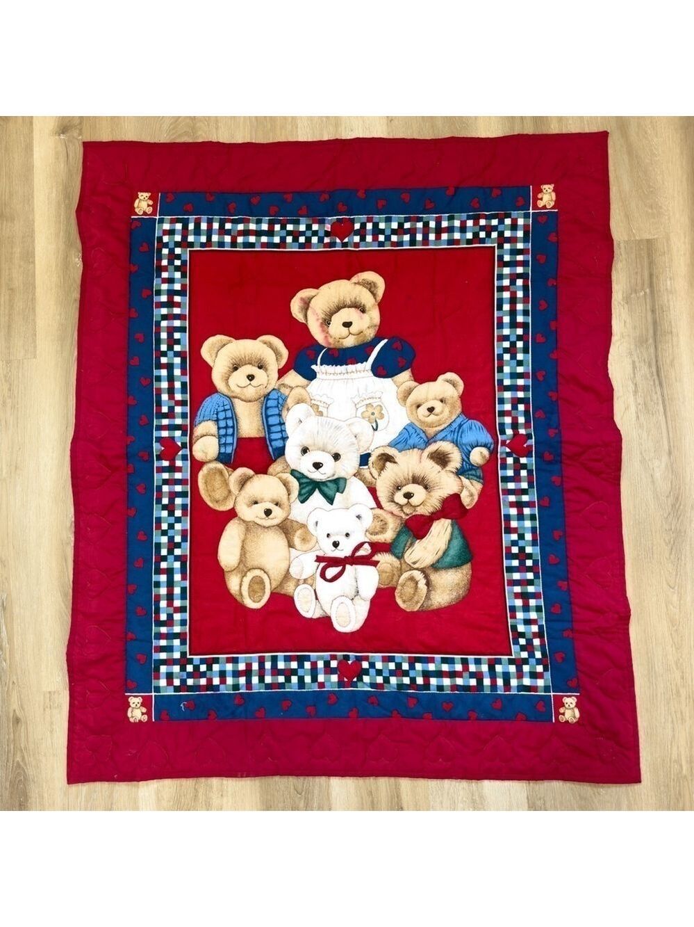VINTAGE Handmade Super Unique Quilt | Bear Family Blanket